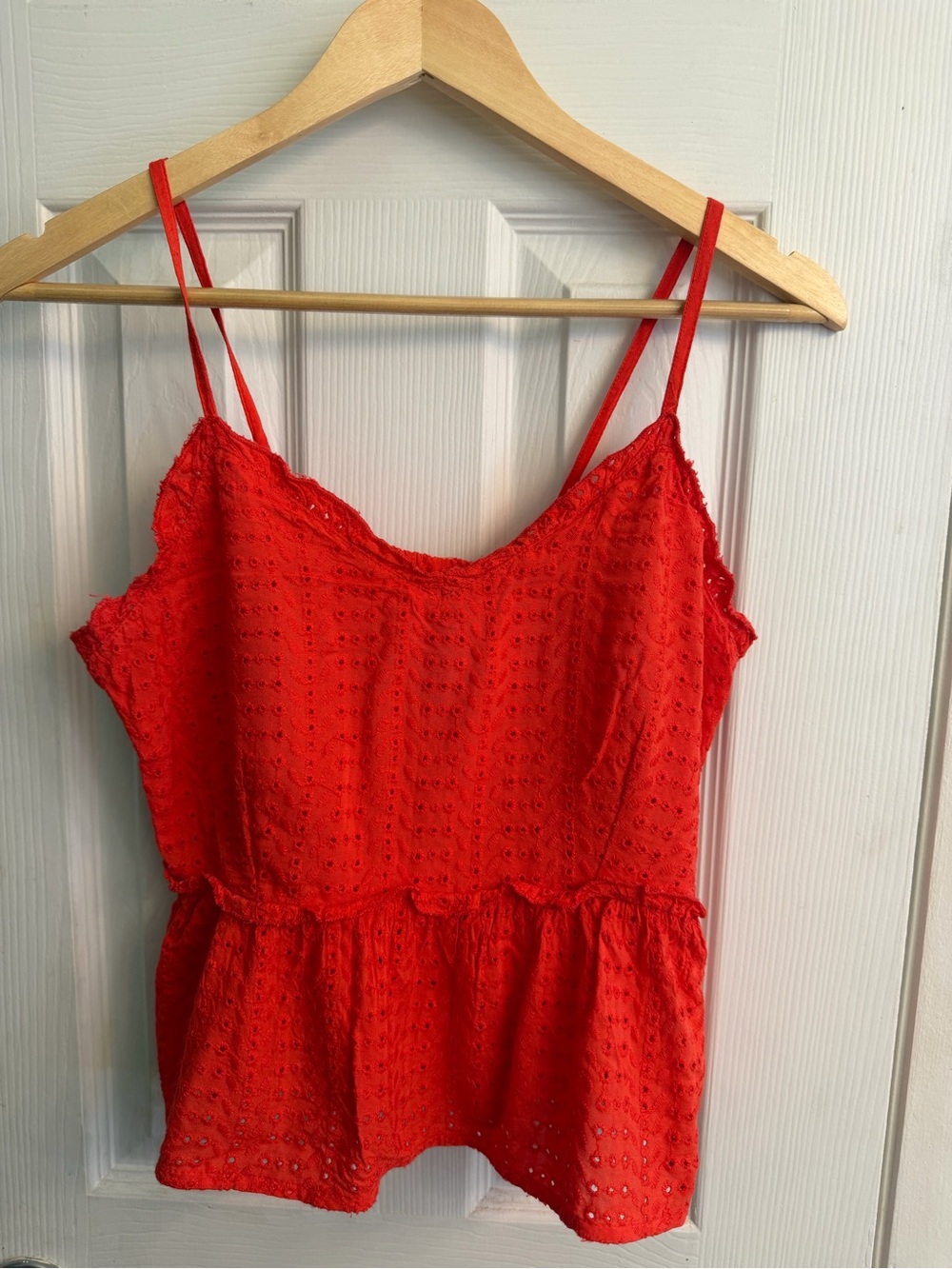 Red Eyelet Lace Peplum Camisole - Women's Chemise Top